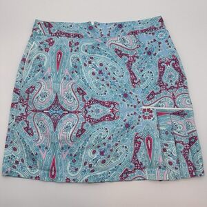 Peter Millar Women's Skort Blue Pink Paisley Print Size 8 Pleated Golf Tennis